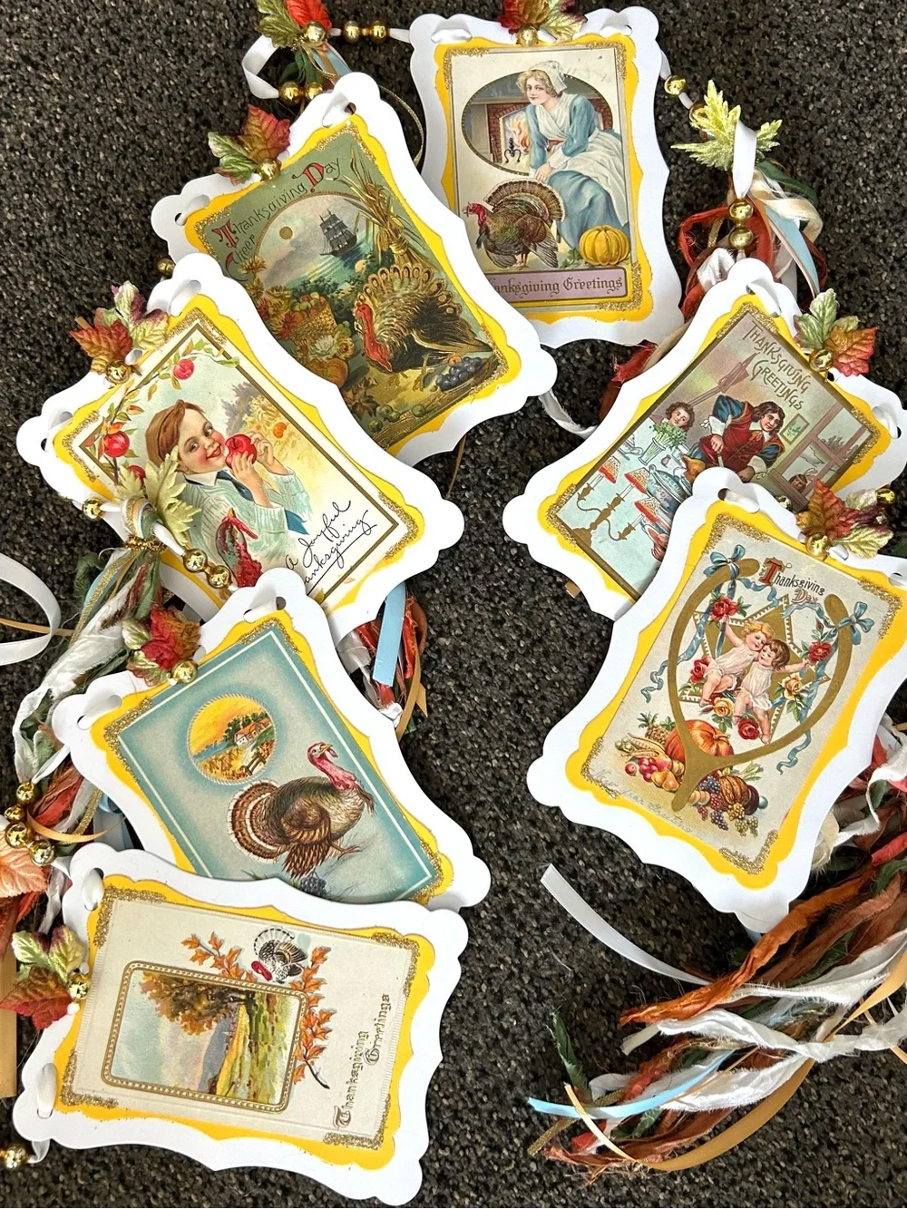 Thanksgiving garland 1900s vintage repurposed holiday postcards